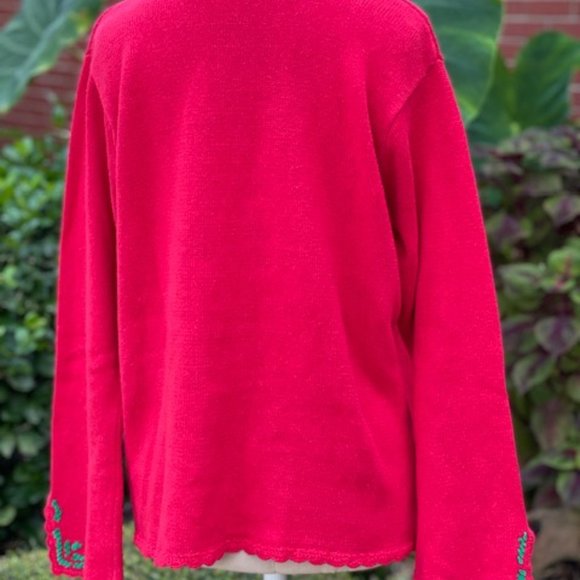 Victoria Jones Woman Christmas Beaded Sweater Small Red Cardigan Grandma Ugly - Picture 10 of 13